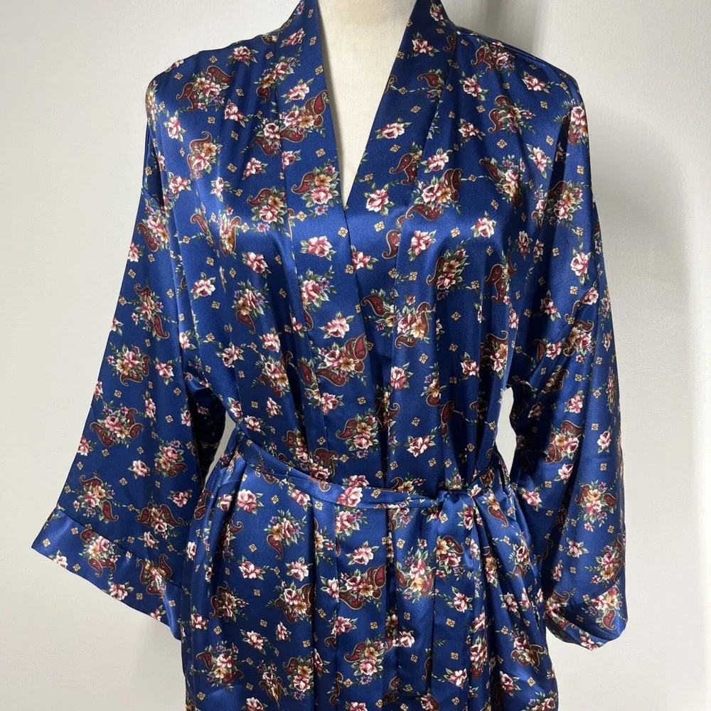 Vintage Intimate Affair California Satin Floral Paisley Wrap Robe Dress Large - Picture 5 of 6